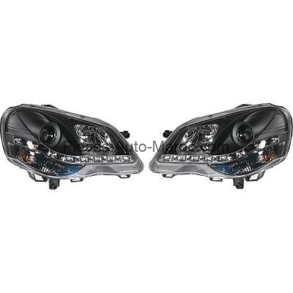 SET DE DEUX PHARES PRINCIPAUX NOIR LIMPIDE VOLKSWAGEN POLO MAROC
