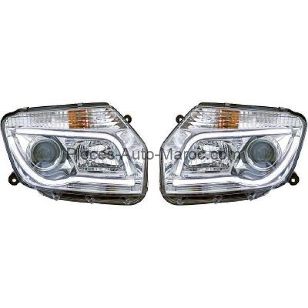 SET DE DEUX PHARES PRINCIPAUX H7 H1 CHROME DACIA DUSTER Maroc