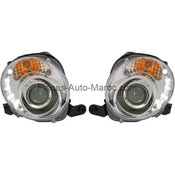 Set de Deux Phares Principaux H1- H1 Chrome FIAT 500 de 07 à 15 Maroc