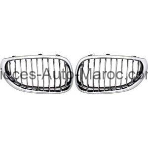 Set des Deux Grilles de Calandre Cadre et Lame Chrome Intérieur Noir BMW Série 5 (E60, E61) de 03 à 07 Maroc