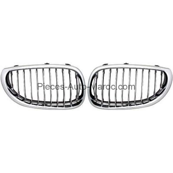 Set des Deux Grilles de Calandre Cadre et Lame Chrome Intérieur Noir BMW Série 5 (E60, E61) de 03 à 07 Maroc