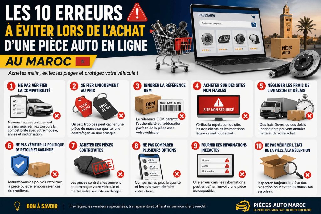 Les 10 erreurs à éviter lors de l'achat d'une pièce auto en ligne au Maroc